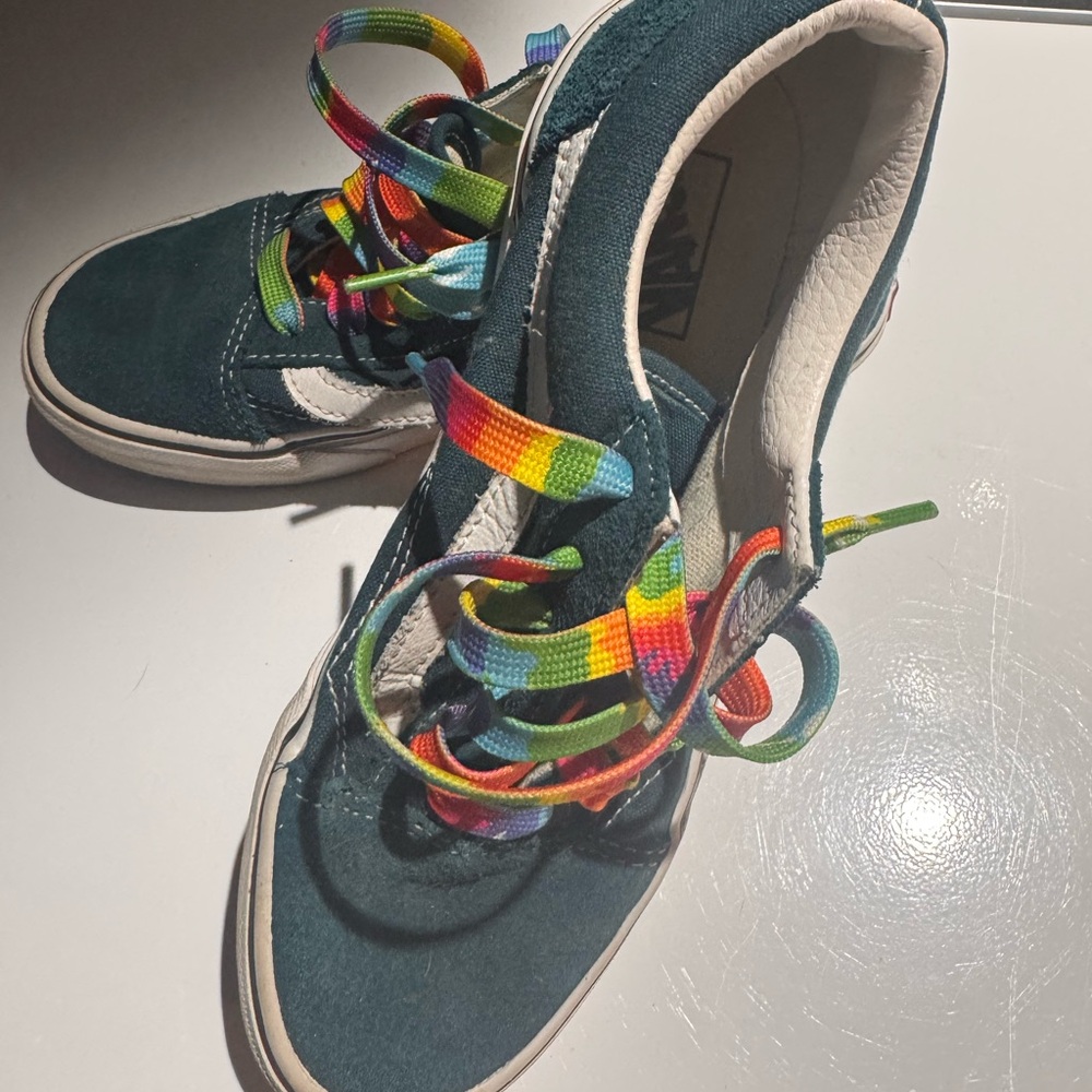 Vans Kids Teal Sneakers with Rainbow Laces